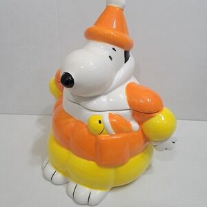 Peanuts Snoopy Puffer Jacket Cookie Jar Halloween Candy Corn Canister Woodstock‎